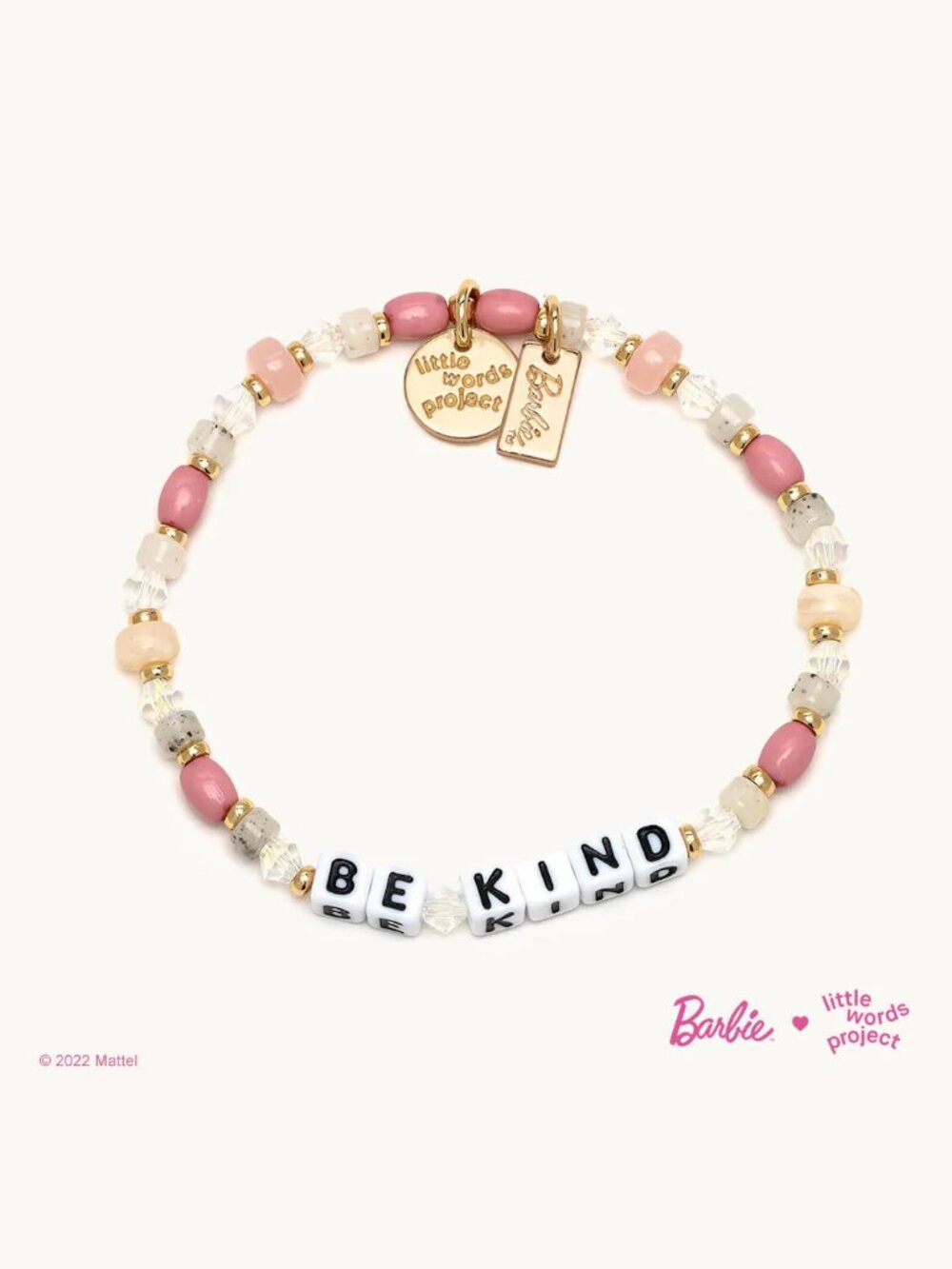Little Words Project x Barbie Be Kind Pink and Clear Beaded Stretch Bracelet